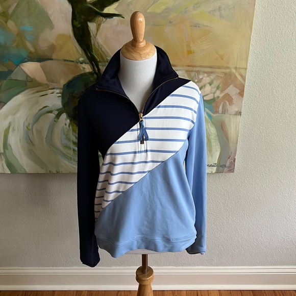 Renwick Tops - Renwick 1/4 Zip Size XS striped navy blue